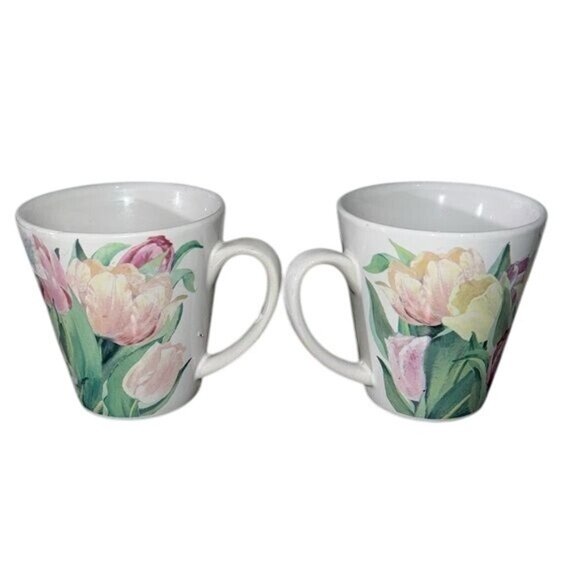 Lady Jayne Ltd Floral Tulip Design Ceramic Mugs Set Of 2 - Picture 1 of 5